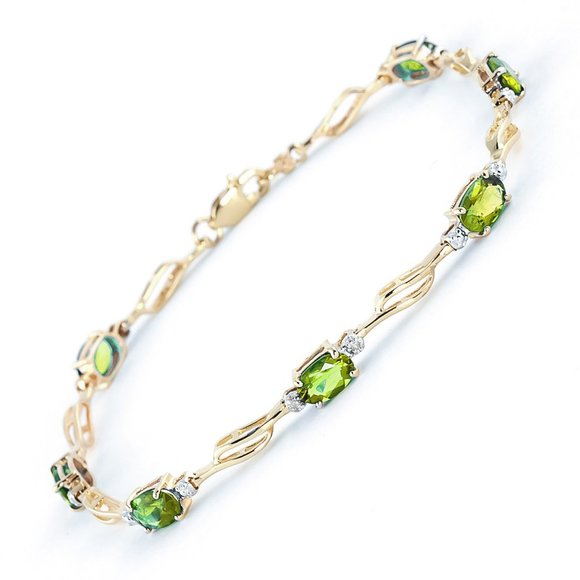 Galaxy Gold Products Jewelry - 14K. SOLID GOLD  BRACELET WITH PERIDOT & DIAMOND